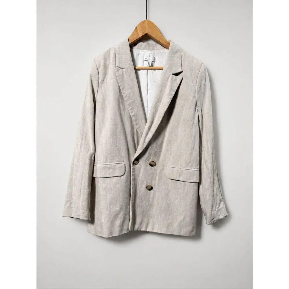 Topshop Double Breasted Blazer Womens US 10 Beige Cotton Oversized Jacket